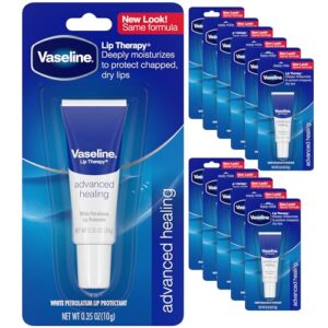 Vaseline Lip Therapy Advanced Petroleum Jelly, Skin Protectant, Travel Size .35 Oz, Pack of 12