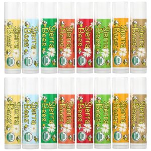 Organic Lip Balm by Sierra Bees - Moisturizing Balm for Chapped Lips - Featuring Sustainably Sourced Beeswax, Olive Oil, Sunflower Oil, & Vitamin E - Variety 8 Pack - Pack of 2