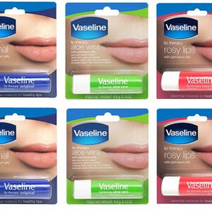 Vaseline Lip Therapy Stick with Petroleum Jelly Gift Set Includes Original, Rosy Lips and Aloe, 6 Count