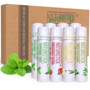 8-pack lip balm gift set by naturistick. assorted scents. 100% natural ingredients. best beeswax chapsticks for dry, chapped lips. made in usa for men, women and children