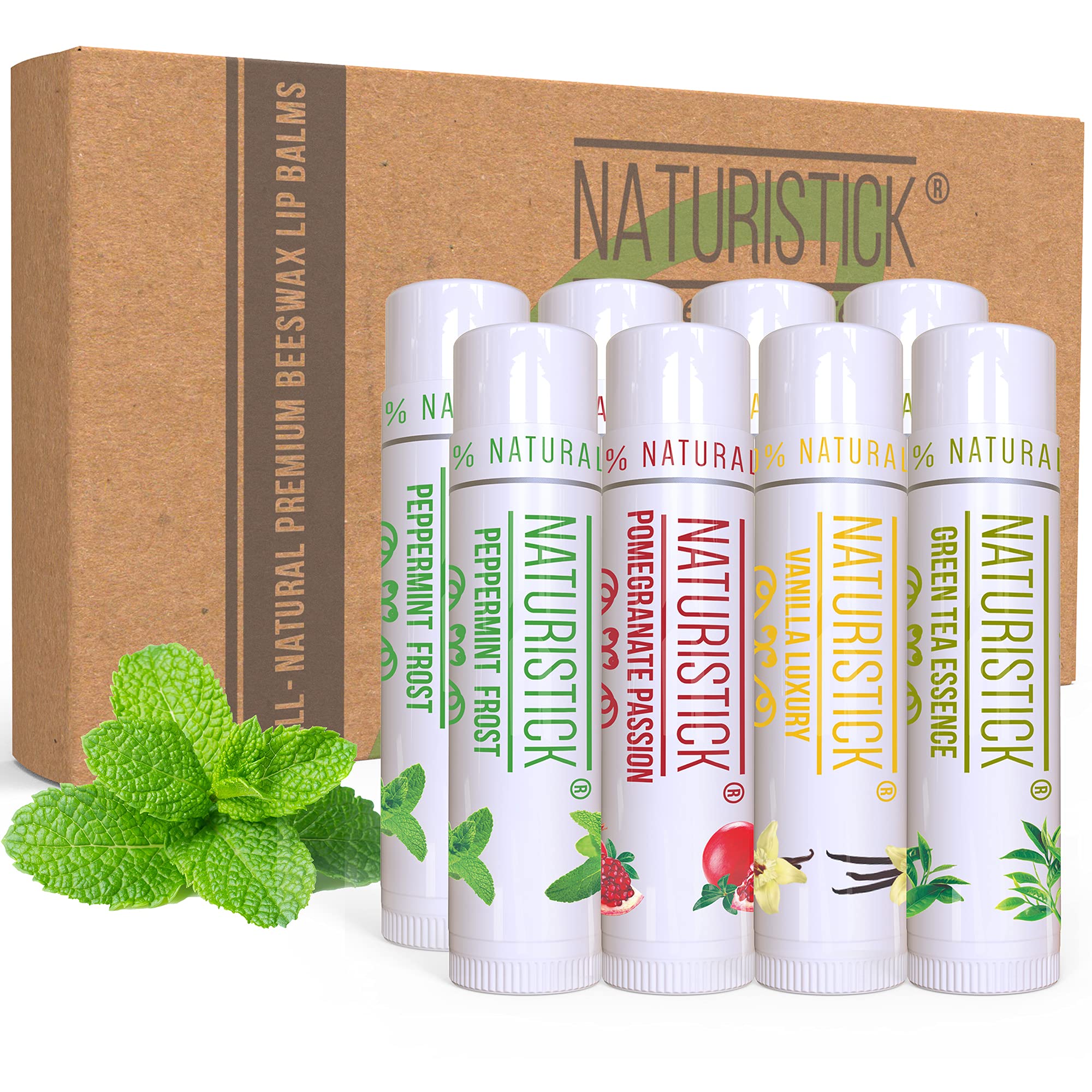 8-Pack Lip Balm Gift Set by Naturistick. Assorted Scents. 100% Natural Ingredients. Best Beeswax Chapsticks for Dry, Chapped Lips. Made in USA for Men, Women and Children