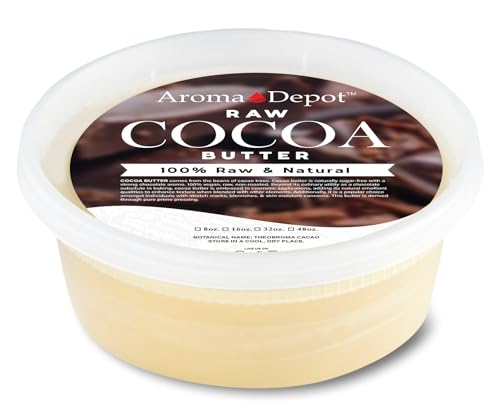 Aroma Depot 8 oz Raw Cocoa Butter Unrefined 100% Natural Pure Great for Skin, Body, Hair Care. DYI Body Butter, Lotions, Creams Reduces Fine Lines, Wrinkles, used for eczema psoriasis