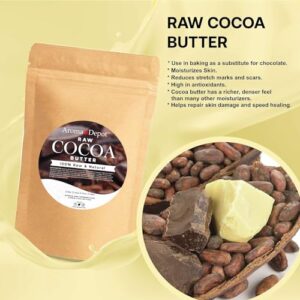 Aroma Depot 8 oz Raw Cocoa Butter Unrefined 100% Natural Pure Great for Skin, Body, Hair Care. DYI Body Butter, Lotions, Creams Reduces Fine Lines, Wrinkles, used for eczema psoriasis