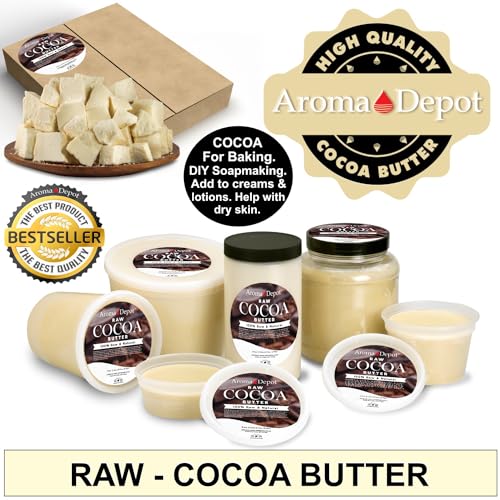 Aroma Depot 8 oz Raw Cocoa Butter Unrefined 100% Natural Pure Great for Skin, Body, Hair Care. DYI Body Butter, Lotions, Creams Reduces Fine Lines, Wrinkles, used for eczema psoriasis