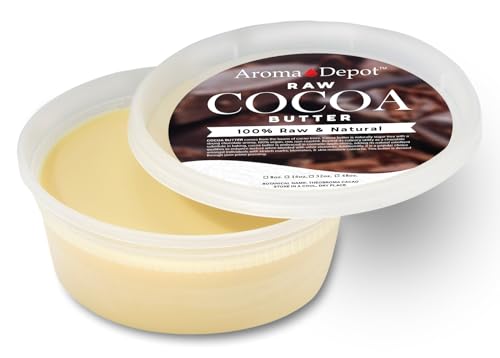 Aroma Depot 8 oz Raw Cocoa Butter Unrefined 100% Natural Pure Great for Skin, Body, Hair Care. DYI Body Butter, Lotions, Creams Reduces Fine Lines, Wrinkles, used for eczema psoriasis