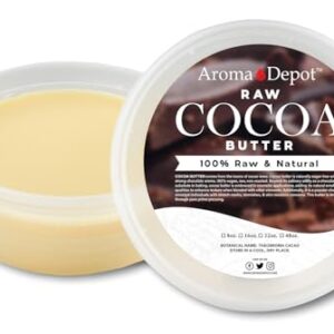 Aroma Depot 8 oz Raw Cocoa Butter Unrefined 100% Natural Pure Great for Skin, Body, Hair Care. DYI Body Butter, Lotions, Creams Reduces Fine Lines, Wrinkles, used for eczema psoriasis