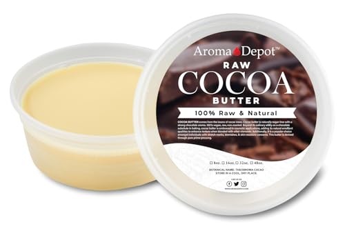 Aroma Depot 8 oz Raw Cocoa Butter Unrefined 100% Natural Pure Great for Skin, Body, Hair Care. DYI Body Butter, Lotions, Creams Reduces Fine Lines, Wrinkles, used for eczema psoriasis