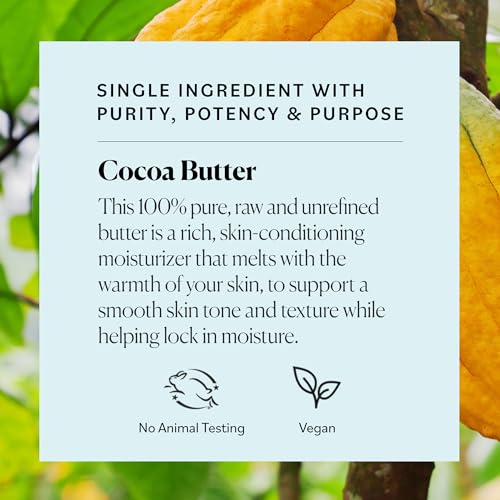 Sky Organics Cocoa Butter for Body, 100% Raw & Unrefined Ultra-Moisturizing Butter to Deeply Hydrate & Condition Skin, Promotes Smooth Skin Tone & Texture, Suitable for Tight or Extra Dry Skin, 16 Oz.