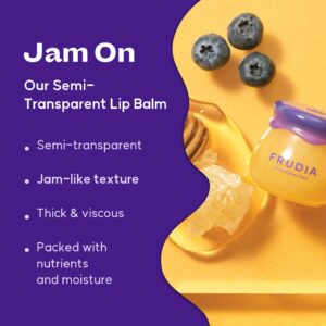 WELCOS FRUDIA Honey Lip Balm – Blueberry | Lip Exfoliating, Moisturizing & Volumizing Dewy Tinted Lip Balm | Organic Lip Balm for Dry & Chapped Lips w/Jeju Blueberry and Honey Extracts (0.33 oz)