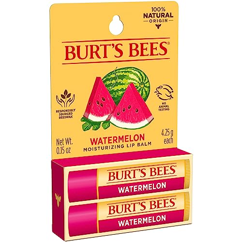 Burt's Bees Lip Balm - Watermelon, Lip Moisturizer With Responsibly Sourced Beeswax, Tint-Free, Natural Origin Conditioning Lip Treatment, 2 Tubes, 0.15 oz.