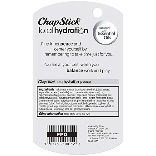 ChapStick Total Hydration Essential Oils Peace Lip Balm, Rosemary + Peppermint Lip Balm Tube, Lip Care - 0.12 Oz