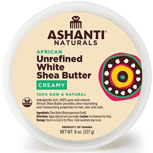 ashanti naturals white whipped raw shea butter | unrefined african shea butter | creamy moisturizer for easy application - 8 oz