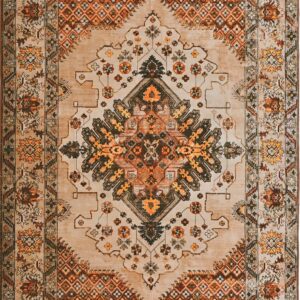 Area Rugs 5x7 for Living Room - Washable Boho Bedroom Rug Vintage Stain Resistant Non-Slip Rug with Rubber Backing - Oriental Persian Lrge Brown Indoor Floor Carpet for Dining Room Office，Brown