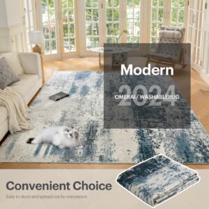 OMERAI Rug 5x7 Area Rug for Bedroom Washable Rug for Living Room Kitchen Dining Room Rugs Non-slip Home Decor Carpet Faux Wool Rug Large Morden Art Ultra Soft Blue Area Rug-Modern