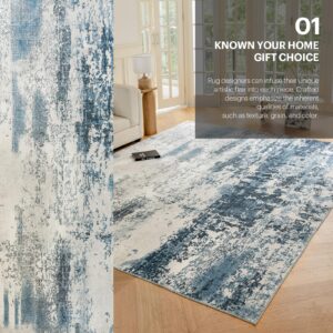 OMERAI Rug 5x7 Area Rug for Bedroom Washable Rug for Living Room Kitchen Dining Room Rugs Non-slip Home Decor Carpet Faux Wool Rug Large Morden Art Ultra Soft Blue Area Rug-Modern