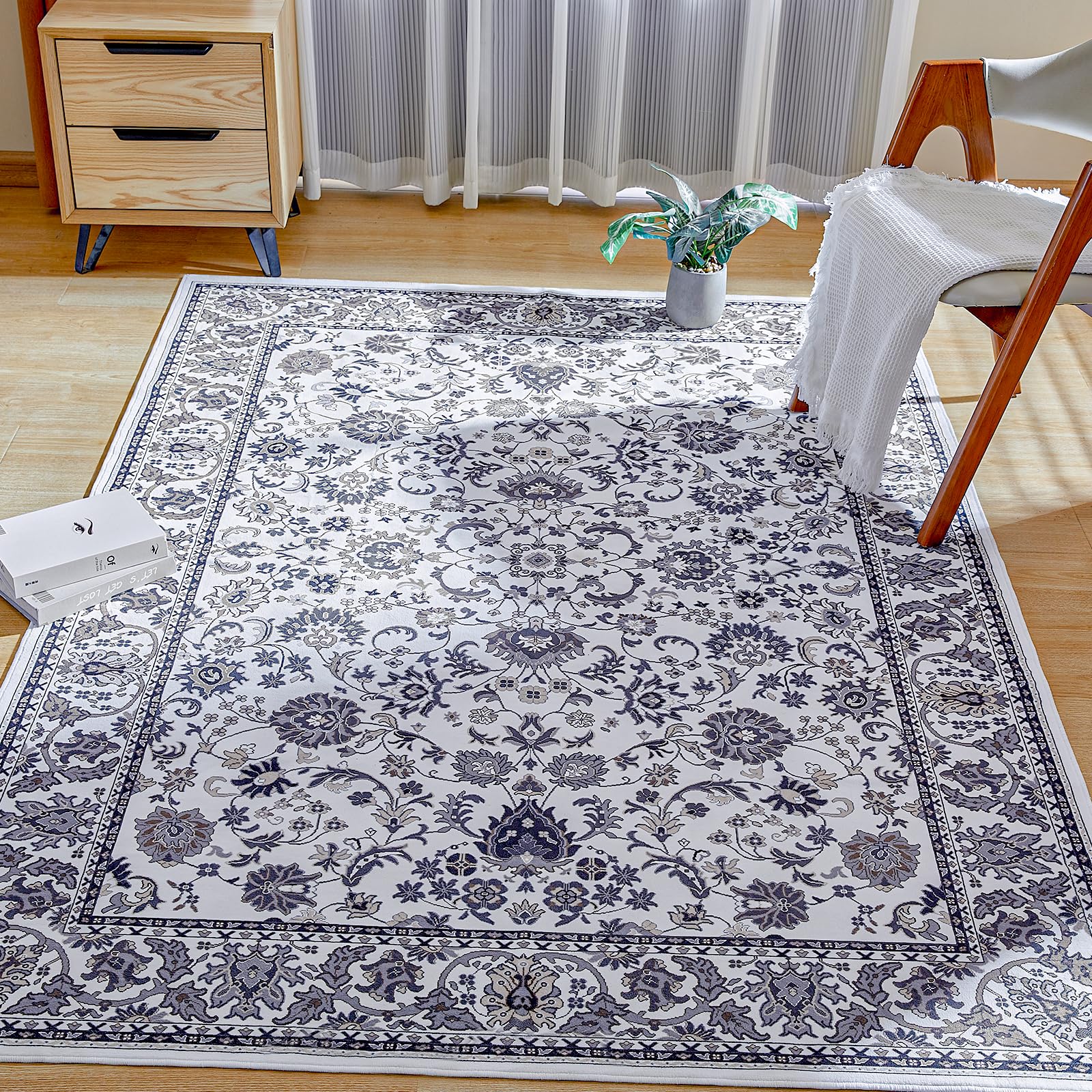 Boho Vintage Area Rug - 5x7 Large Persian Washable Living Room Rug Ultra-Thin Non-Slip Non-Shedding Print Floor Carpet for Bedroom Home