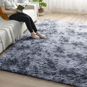 ROCYJULIN Area Rug 5x7 for Bedroom, Fluffy 5x7 Area Rugs for Living Room, Ultra Soft 5x7 Rug Non-Slip Shag Fuzzy Rug for Nursery, Kids, Girls, Boys, Grey