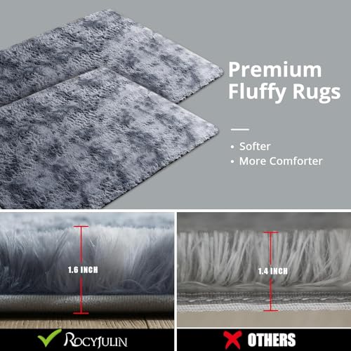 ROCYJULIN Area Rug 5x7 for Bedroom, Fluffy 5x7 Area Rugs for Living Room, Ultra Soft 5x7 Rug Non-Slip Shag Fuzzy Rug for Nursery, Kids, Girls, Boys, Grey