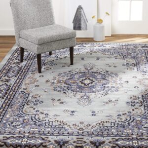 home dynamix premium sakarya traditional medallion border area rug, silver, 3'7"x5'2" rectangle