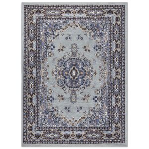 Home Dynamix Premium Sakarya Traditional Medallion Border Area Rug, Silver, 3'7"x5'2" Rectangle