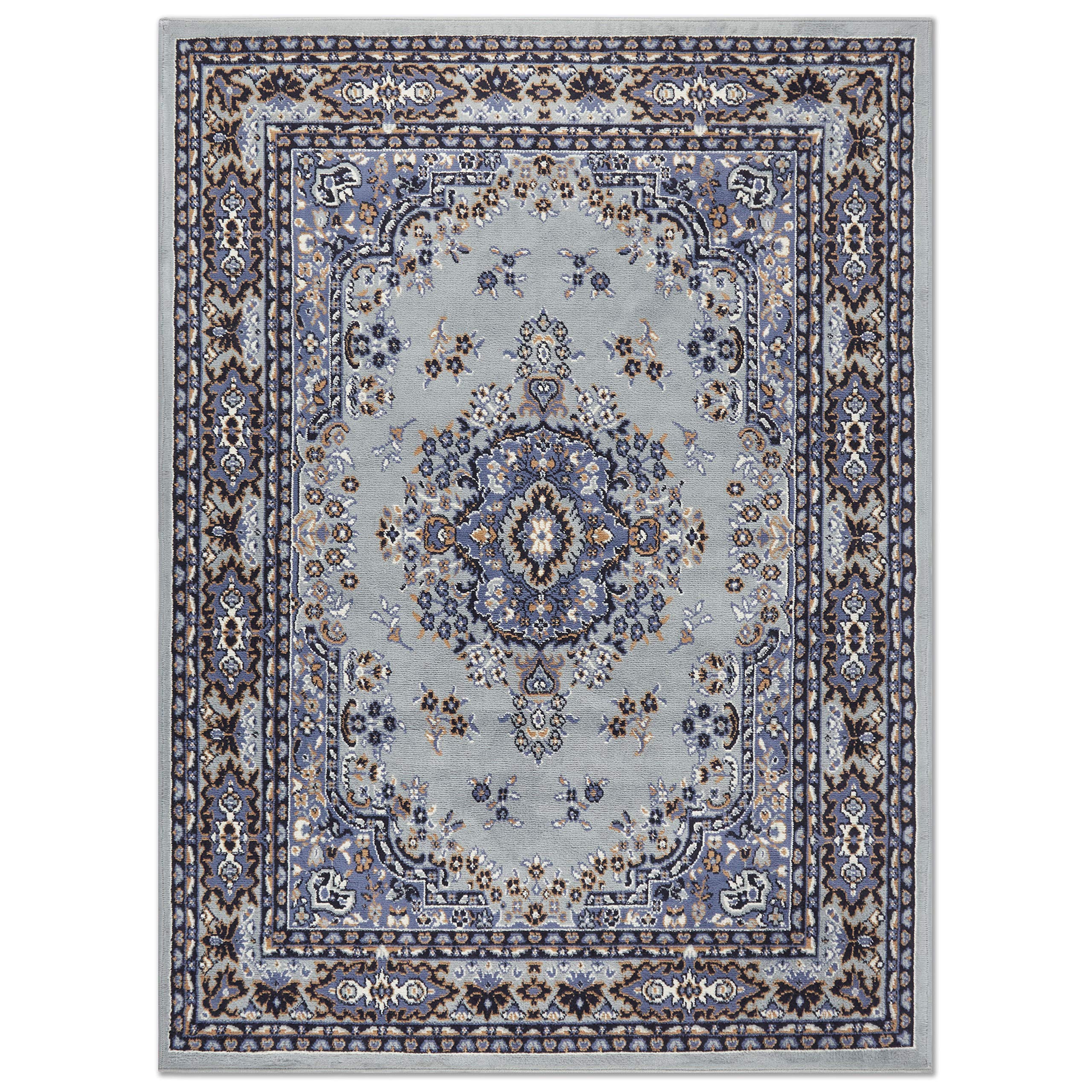 Home Dynamix Premium Sakarya Traditional Medallion Border Area Rug, Silver, 3'7"x5'2" Rectangle