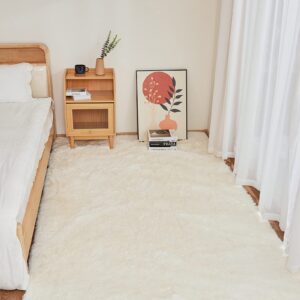 yobath fluffy shag area rugs 5x7 for living room bedroom, soft fuzzy shaggy carpet rugs for girls boys kids indoor floor nursery home decor, cream white