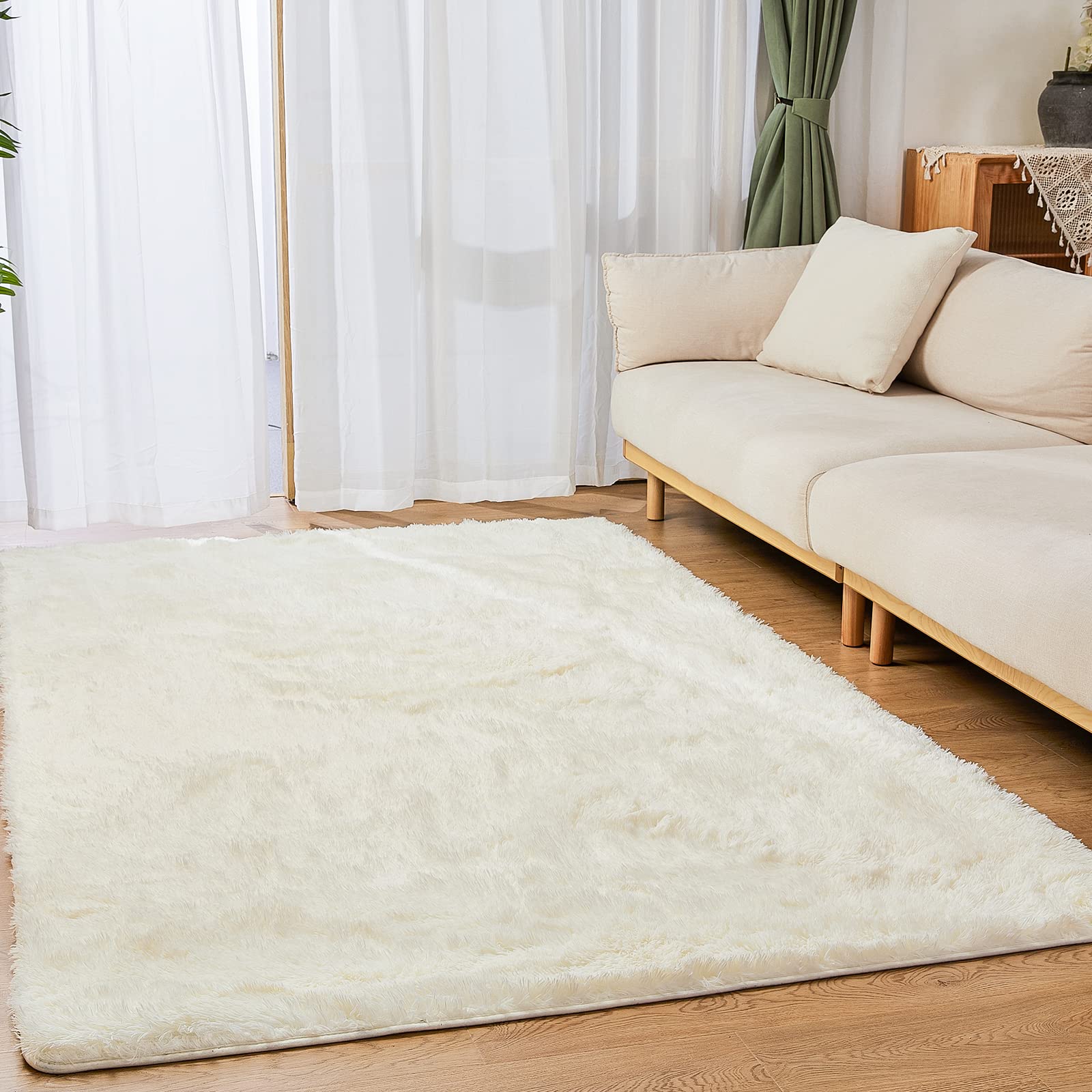 YOBATH Fluffy Shag Area Rugs 5x7 for Living Room Bedroom, Soft Fuzzy Shaggy Carpet Rugs for Girls Boys Kids Indoor Floor Nursery Home Decor, Cream White