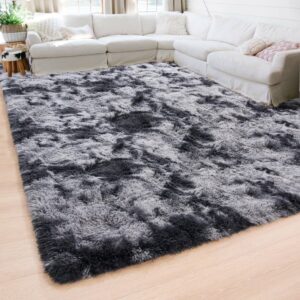 Beglad Shag Rugs for Living Room, Area Rugs 5x7 Feet Upgrade Anti-Skid Modern Minimalist Style Memory Foam Rugs for Bedroom, Indoor Carpet Suitable for Boys Room Decor, Tie-Dyed Dark Grey