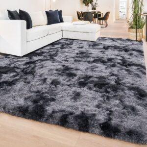 Beglad Shag Rugs for Living Room, Area Rugs 5x7 Feet Upgrade Anti-Skid Modern Minimalist Style Memory Foam Rugs for Bedroom, Indoor Carpet Suitable for Boys Room Decor, Tie-Dyed Dark Grey