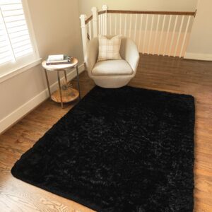 Ophanie Black Area Rug 5x7 Rugs for Living Room, Fluffy Furry Shaggy Fuzzy Area Rug, Carpets for Bedroom Shag Plush Soft Large, Kids Home Decor Aesthetic