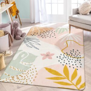 lahome pink rug for living room - 5x7 area rug washable non-slip boho rugs for bedroom throw cute soft kids nursery rug, abstract botanical print capet for classroom dorm entryway office dining room