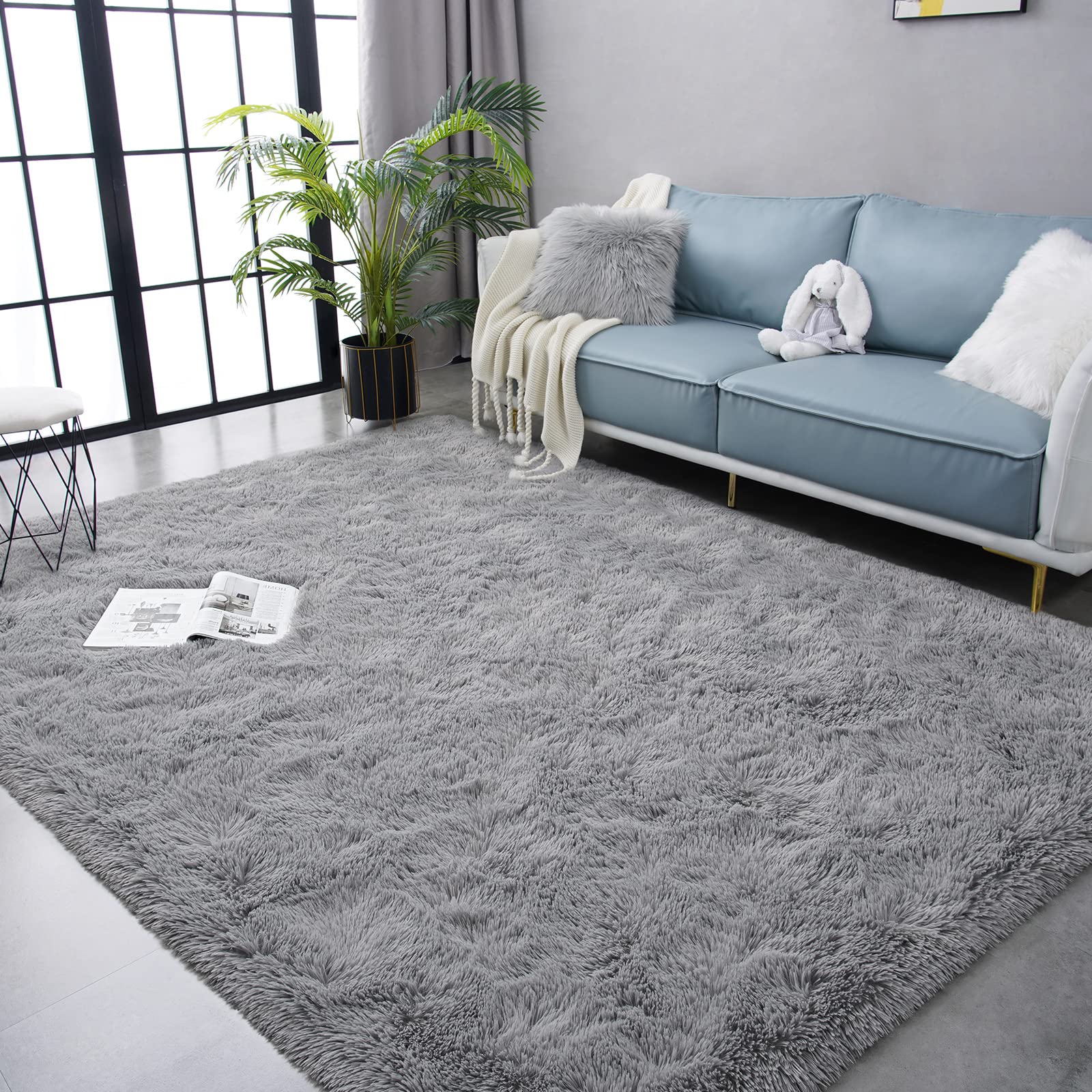 Kimicole Ultra Soft Fluffy Area Rug for Bedroom Living Room Home Decor, Plush Shaggy Rug for Playroom Dorm Room, Upgraded Modern Furry Rugs for Teen Girls Kids Room Decor, Nursery Rug, 4x6 Feet Grey