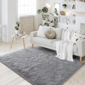 Kimicole Ultra Soft Fluffy Area Rug for Bedroom Living Room Home Decor, Plush Shaggy Rug for Playroom Dorm Room, Upgraded Modern Furry Rugs for Teen Girls Kids Room Decor, Nursery Rug, 4x6 Feet Grey