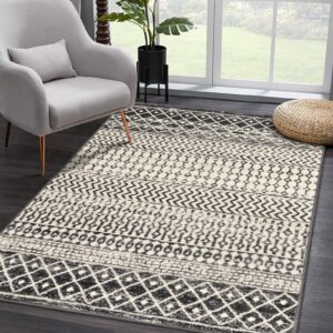 Nailttos Moroccan Large Area Rug 5x7, Washable Non-Slip Black Distressed Tribal Living Room Rug, Soft Low-Pile Dining Room Rug Traditional Farmhouse Carpet for Bedroom Dorm Office Home Decor