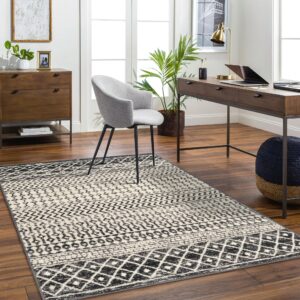 Nailttos Moroccan Large Area Rug 5x7, Washable Non-Slip Black Distressed Tribal Living Room Rug, Soft Low-Pile Dining Room Rug Traditional Farmhouse Carpet for Bedroom Dorm Office Home Decor