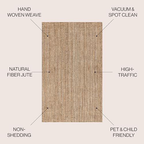 JONATHAN Y NRF102A-5 Pata Hand Woven Chunky Jute Indoor Area Rug Bohemian Farmhouse Easy-Cleaning Bedroom Kitchen Living Room Non Shedding, 5 ft x 8 ft, Natural Color