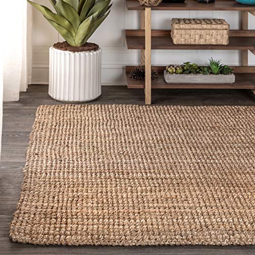 JONATHAN Y NRF102A-5 Pata Hand Woven Chunky Jute Indoor Area Rug Bohemian Farmhouse Easy-Cleaning Bedroom Kitchen Living Room Non Shedding, 5 ft x 8 ft, Natural Color