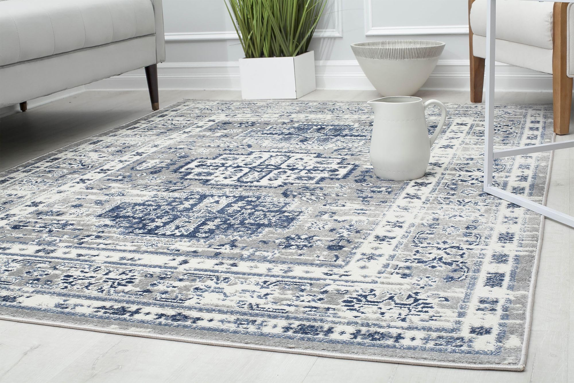 Rugs America Gallagher GL55F Inky Sundara Vintage Transitional Blue Distressed Non-Shedding Living Room Bedroom Dining Home Office Area Rug, 5'3"x7'