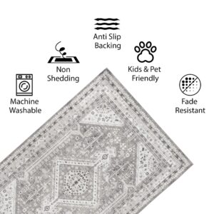 Vernal Machine Washable Non Slip Area Rug for Living Room, Bedroom, Dining Room Pet Friendly High Traffic Non-Shedding Rugs Senglea Persian Collection Carpets 5 X 7 Feet Grey