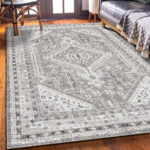 Vernal Machine Washable Non Slip Area Rug for Living Room, Bedroom, Dining Room Pet Friendly High Traffic Non-Shedding Rugs Senglea Persian Collection Carpets 5 X 7 Feet Grey