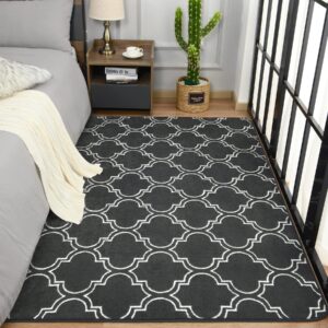 Chicrug Shag Geometric Modern Area Rug for Bedroom, 4x6 Feet Memory Foam Indoor Carpet, Fluffy Rug for Living room Bedside Room Decor for Family Girls Kids Nursery Play Mat, Dark Grey/White