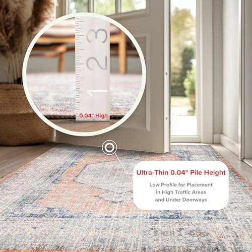 nuLOOM 5x8 Machine Washable Rain Haven Vintage Medallion Area Rug, Peach, Traditional Faded Design, Non-Slip Backing, Stain Resistant, For Bedroom, Dining Room, Living Room, Kitchen