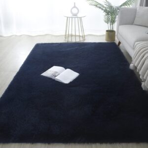 gerbit shag area rug 5x7 feet soft indoor rectangular rugs carpet modern luxury plush rugs for living room home decor navy blue