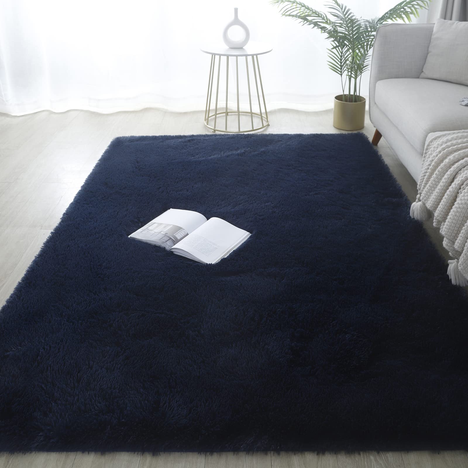 GERBIT Shag Area Rug 5x7 Feet Soft Indoor Rectangular Rugs Carpet Modern Luxury Plush Rugs for Living Room Home Decor Navy Blue