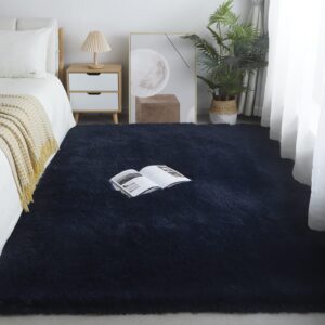 GERBIT Shag Area Rug 5x7 Feet Soft Indoor Rectangular Rugs Carpet Modern Luxury Plush Rugs for Living Room Home Decor Navy Blue