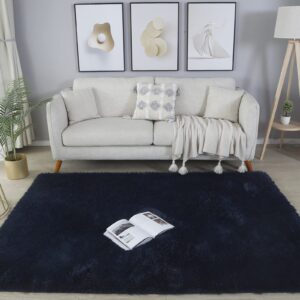 GERBIT Shag Area Rug 5x7 Feet Soft Indoor Rectangular Rugs Carpet Modern Luxury Plush Rugs for Living Room Home Decor Navy Blue