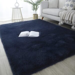 GERBIT Shag Area Rug 5x7 Feet Soft Indoor Rectangular Rugs Carpet Modern Luxury Plush Rugs for Living Room Home Decor Navy Blue