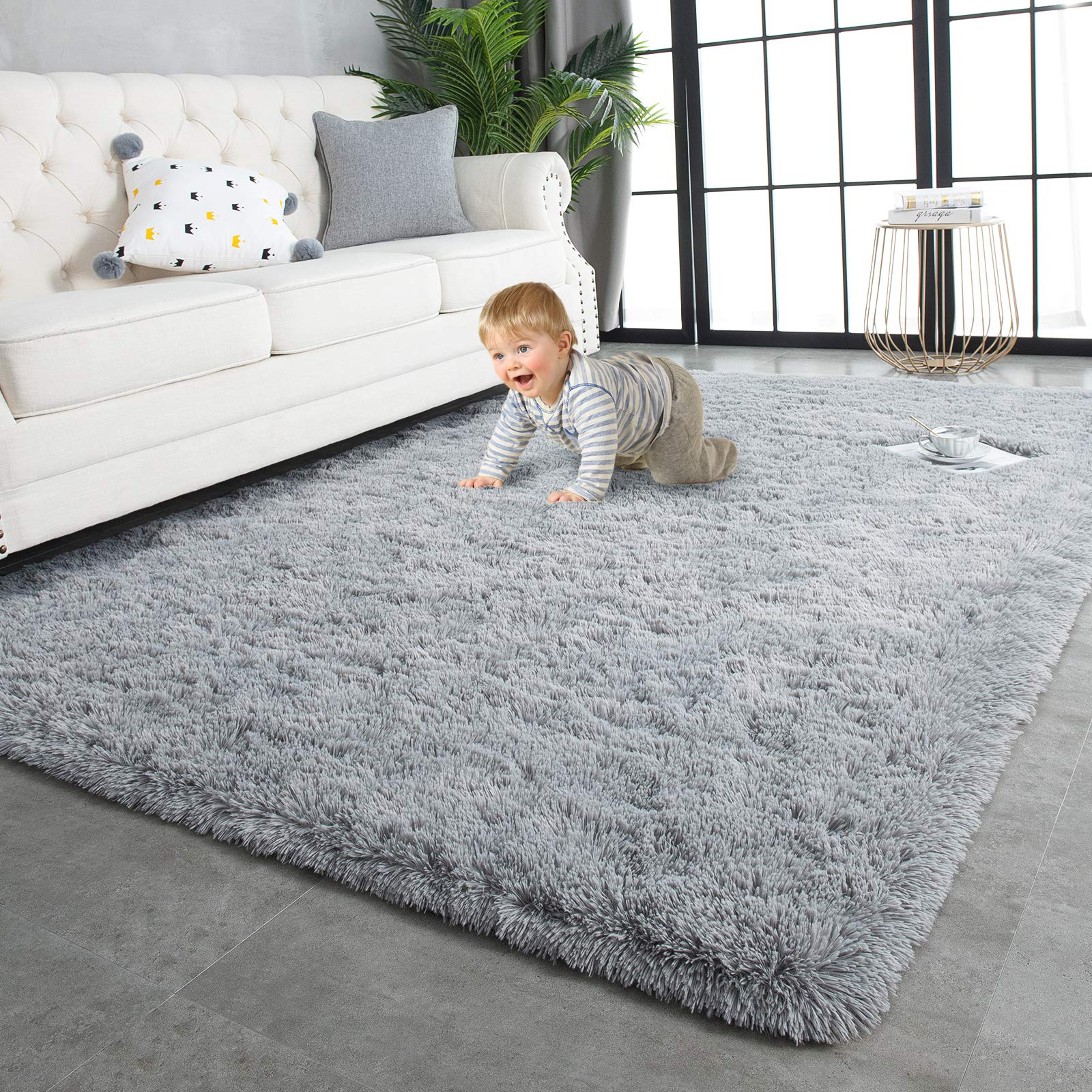 TWINNIS Super Soft Shaggy Rugs Fluffy Carpets, 3x5 Feet, Indoor Modern Plush Area Rugs for Living Room Bedroom Kids Room Nursery Home Decor, Upgrade Anti-Skid Rectangular Fuzzy Rug, Grey