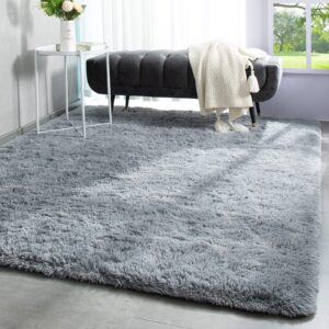 TWINNIS Super Soft Shaggy Rugs Fluffy Carpets, 3x5 Feet, Indoor Modern Plush Area Rugs for Living Room Bedroom Kids Room Nursery Home Decor, Upgrade Anti-Skid Rectangular Fuzzy Rug, Grey