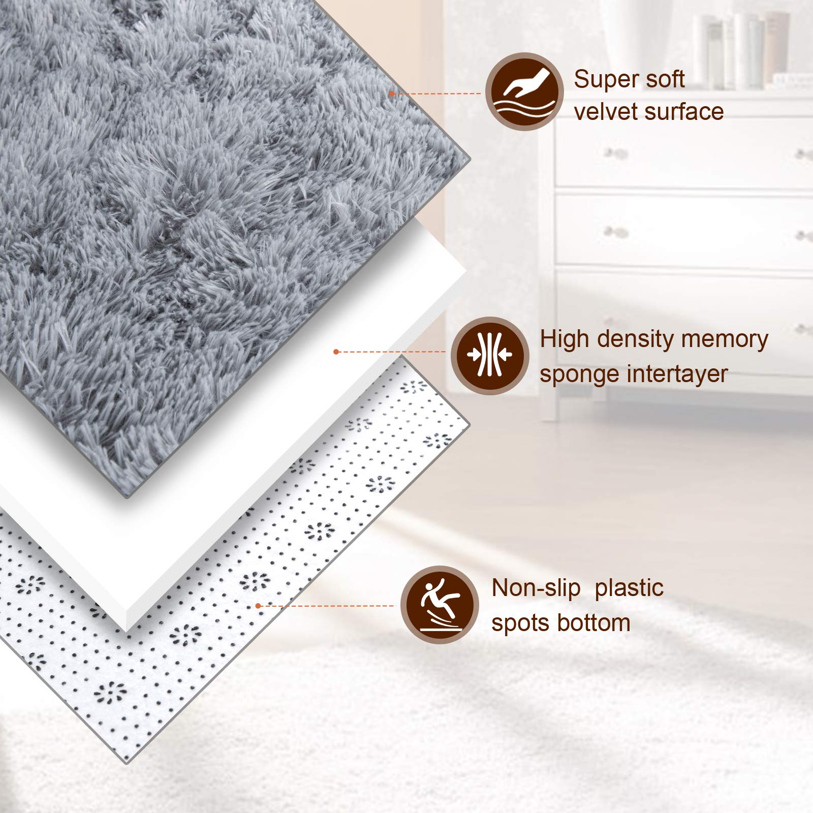 TWINNIS Super Soft Shaggy Rugs Fluffy Carpets, 3x5 Feet, Indoor Modern Plush Area Rugs for Living Room Bedroom Kids Room Nursery Home Decor, Upgrade Anti-Skid Rectangular Fuzzy Rug, Grey